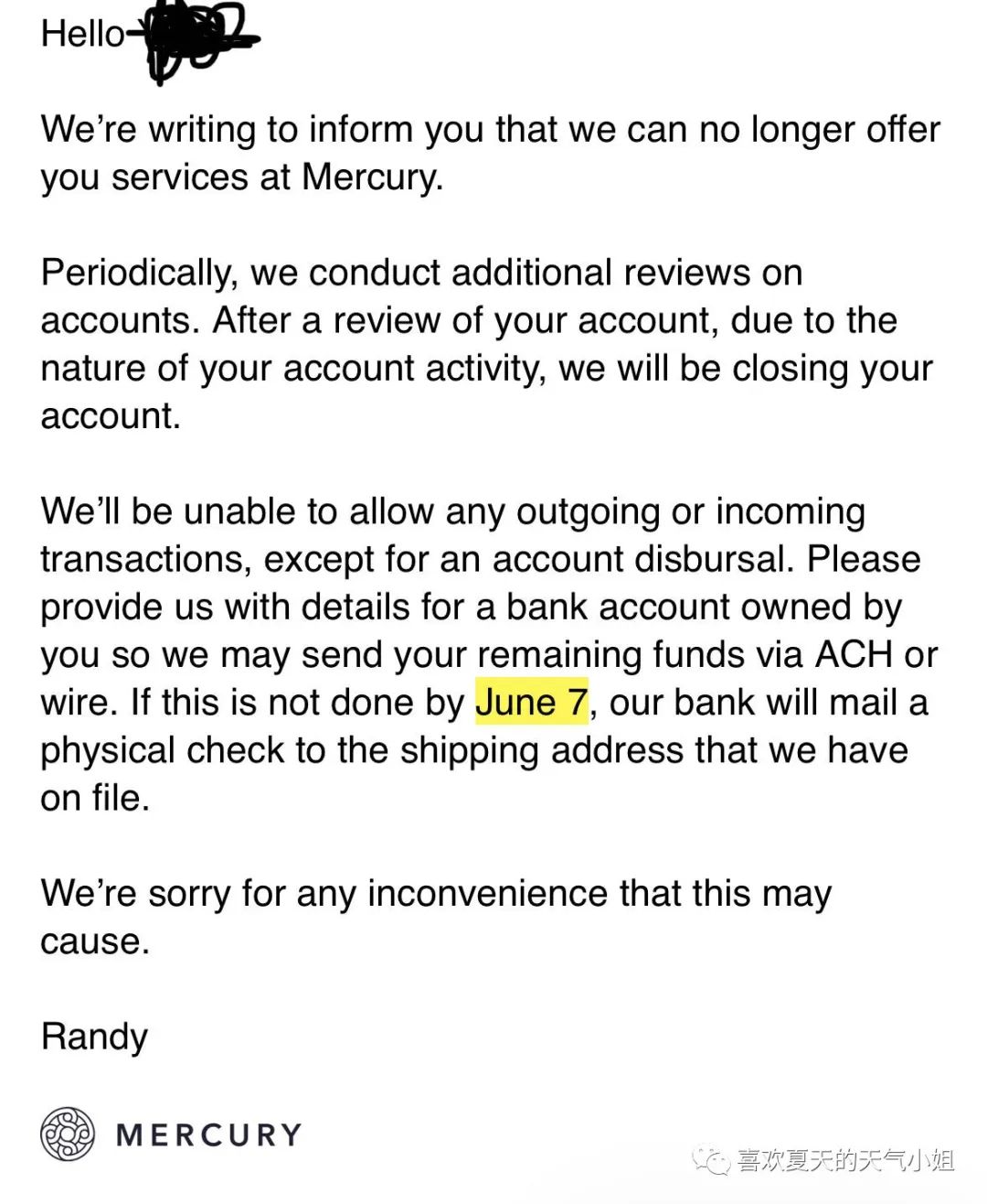 Mercury账户被封以及解决过程